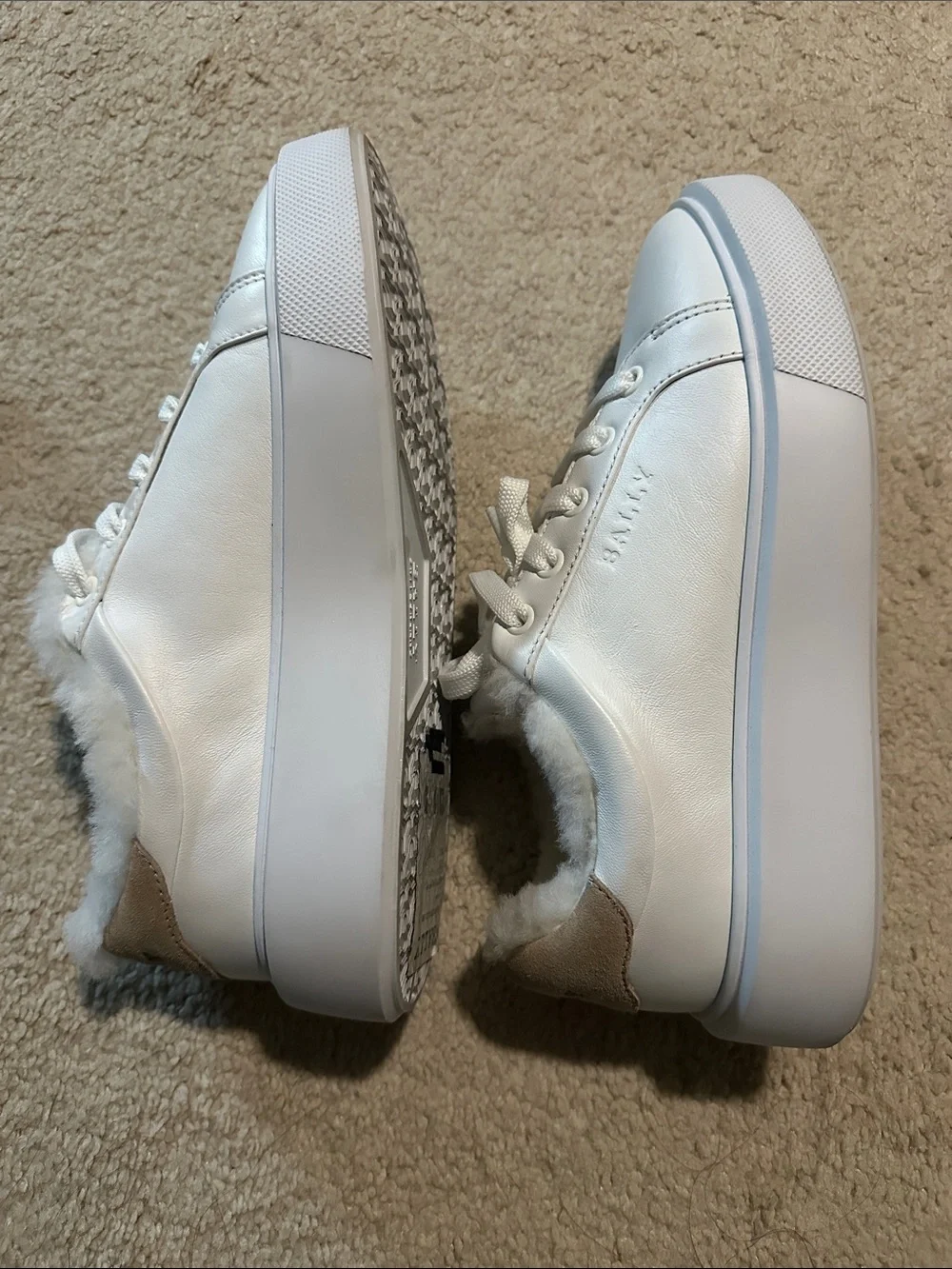 Bally White Fur-Trim Leather Winter Sneakers